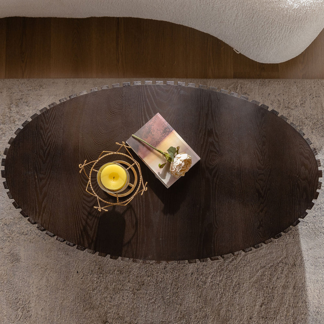 Timeless Round Coffee Table Handcrafted Relief Wooden Olive-Shaped Tea Table For Living Room #25013