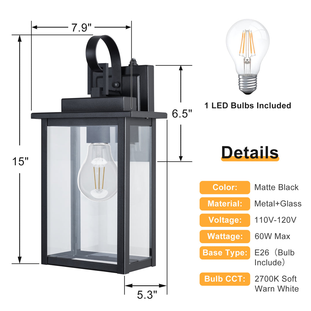 Maxax Dusk to Dawn 12" Outdoor Wall Light, Exterior Waterproof Wall Sconce, Matte Black Front Porch Light, Outside Wall Mount Lantern for House Garage Doorway (Bulb Include) #7041
