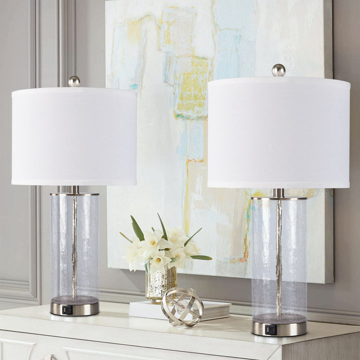 23.25" Modern Glam Glass And Metal Table Lamp With Usb For Living Room/bedroom (Set of 2) #T263