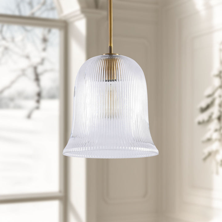 Glimmer 1-Light Metal & Glass Modern Bell Adjustable Rod Single Pendant Light #48001
