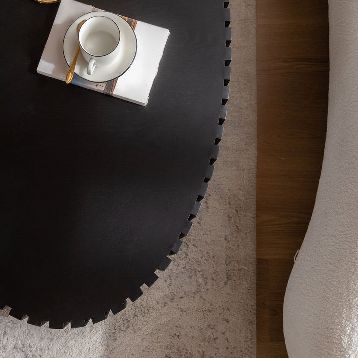 Timeless Round Coffee Table Handcrafted Relief Wooden Olive-Shaped Tea Table For Living Room #25013