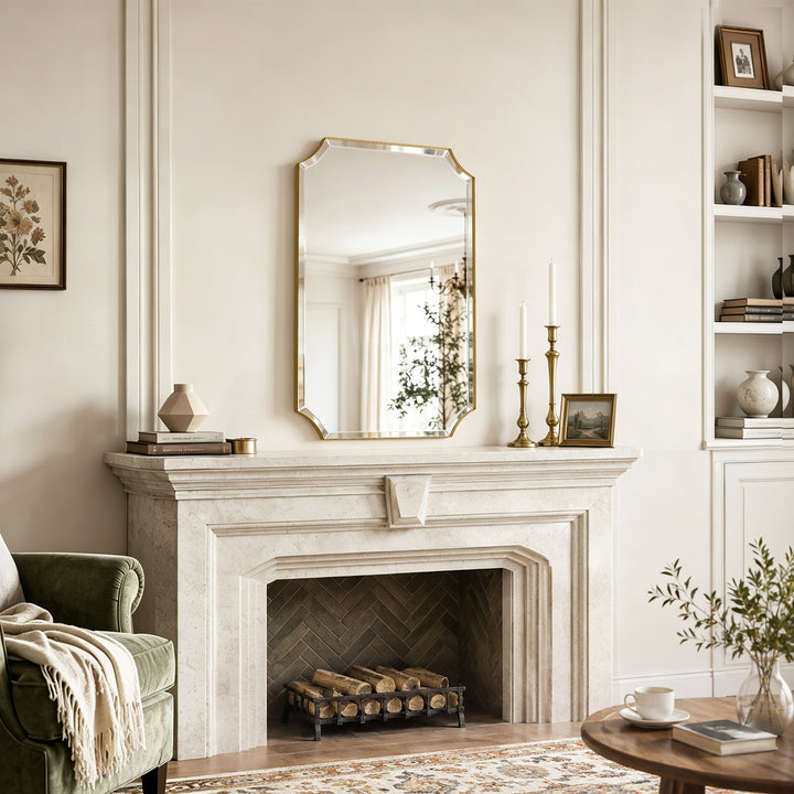 Rectangular Gold Framed Wall Mirror, Stainless Steel Vanity Mirror for Bedroom & Living Room #45001
