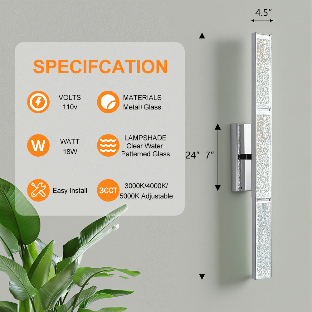 Elysian 24''h Dimmable Led Chrome Iron 3cct Adjustable Outdoor Wall Light With Water Glass #WL7090