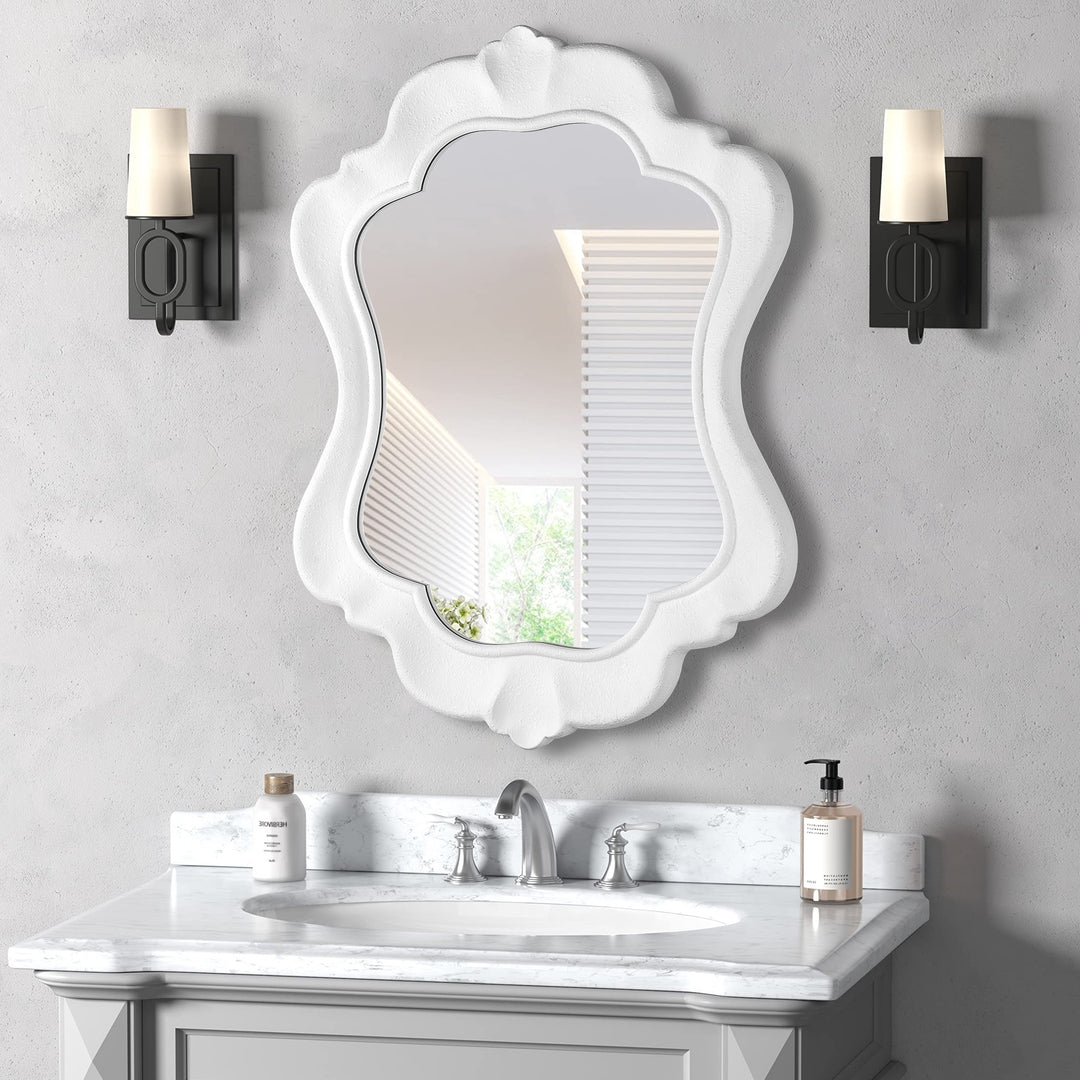 Clarity 32" X 24" Modern White Frame Asymmetrical Wall Mounted Mirror #31016