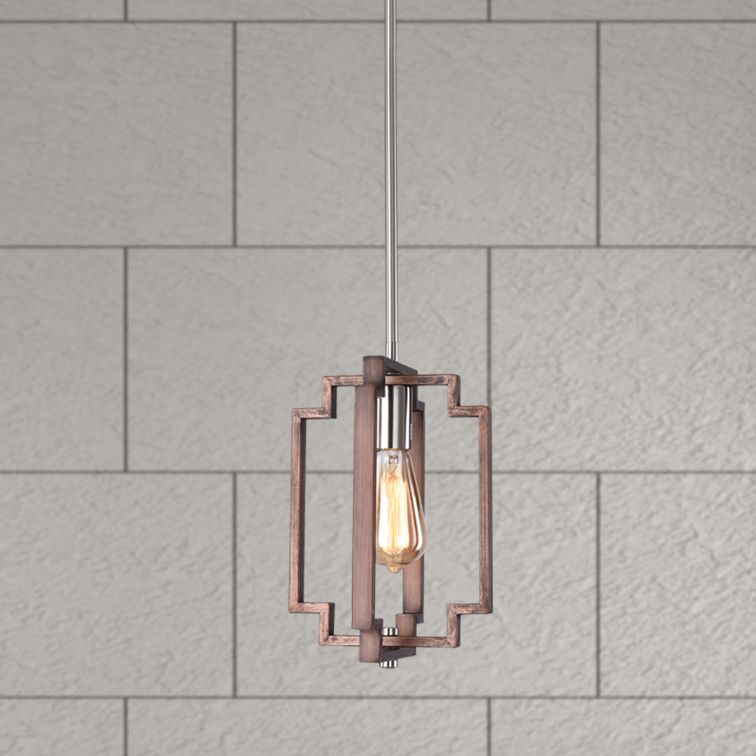 1 - Light Lantern Square/Rectangle Pendant With Wrought Iron Accents