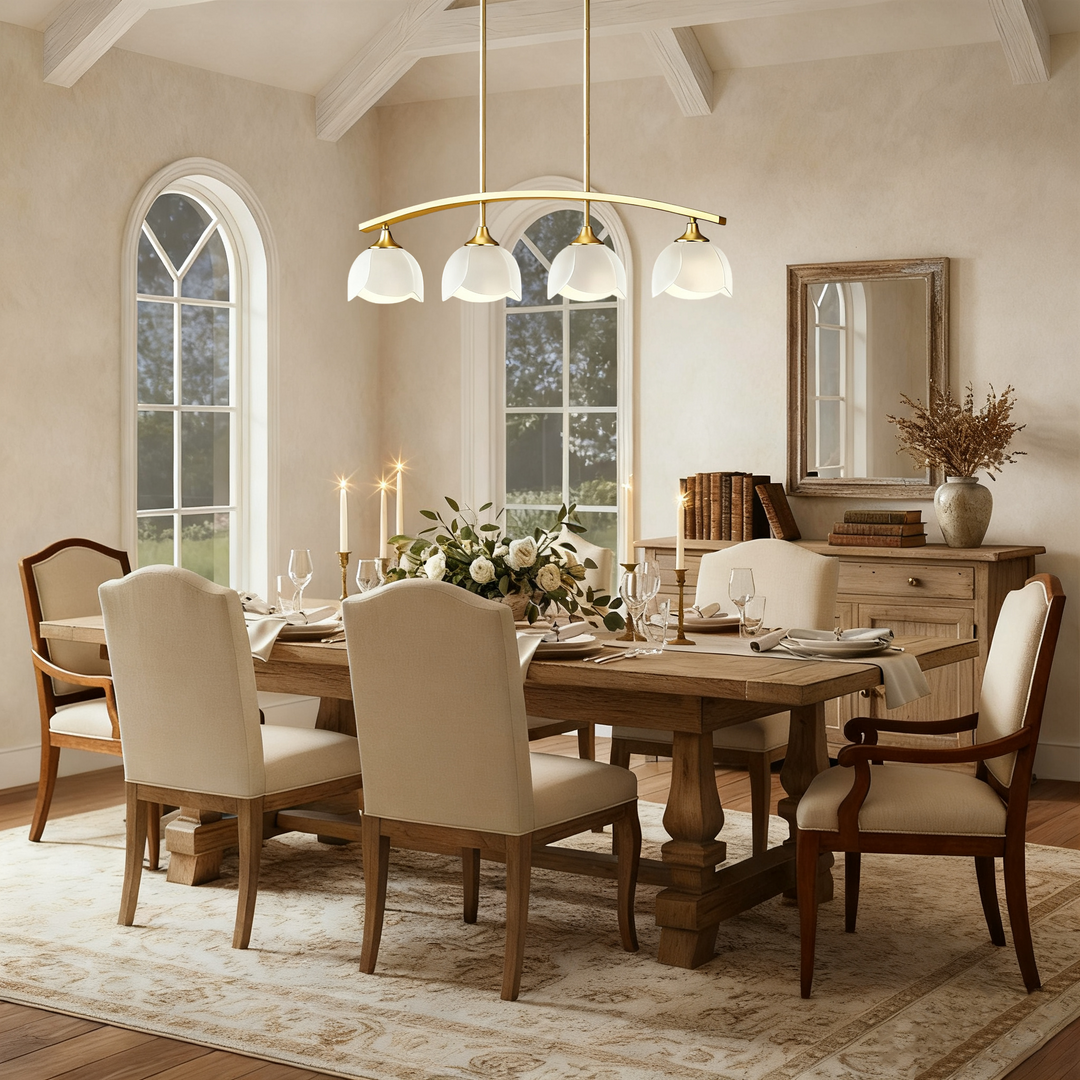 Twilight 4-Light 36"W Black/Brass Modern Linear Pendant Chandelier With Flower Frosted Glass Shades For Dining Room Or Kitchen Island #P39015