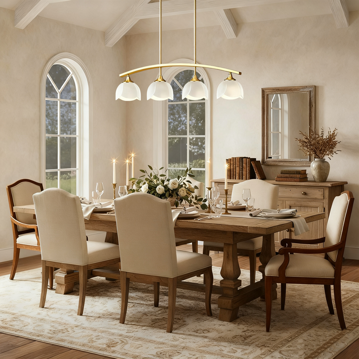 Twilight 4-Light 36"W Black/Brass Modern Linear Pendant Chandelier With Flower Frosted Glass Shades For Dining Room Or Kitchen Island #P39015