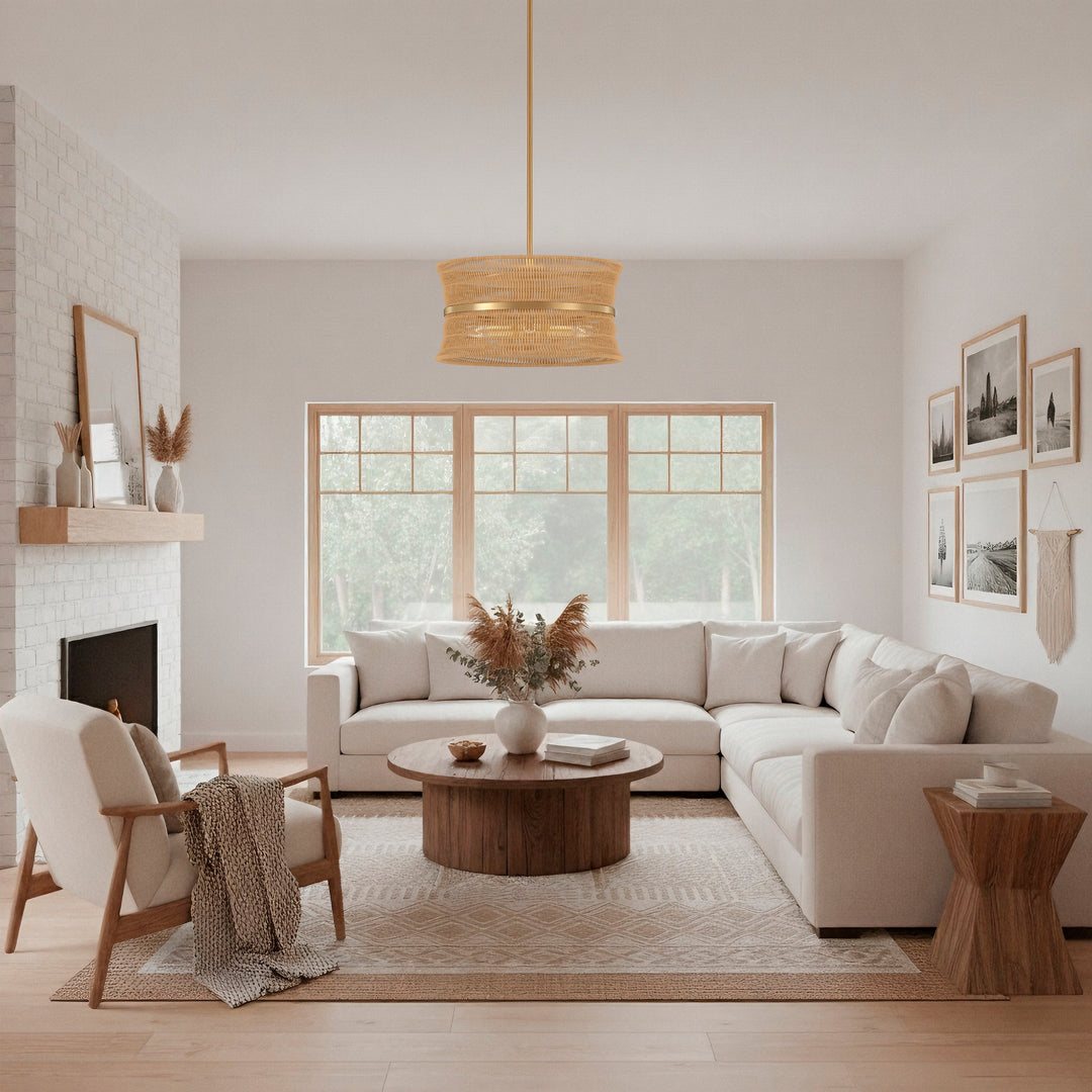 4-Light Rattan Shaded Drum Chandelier For Dinning Room #28026