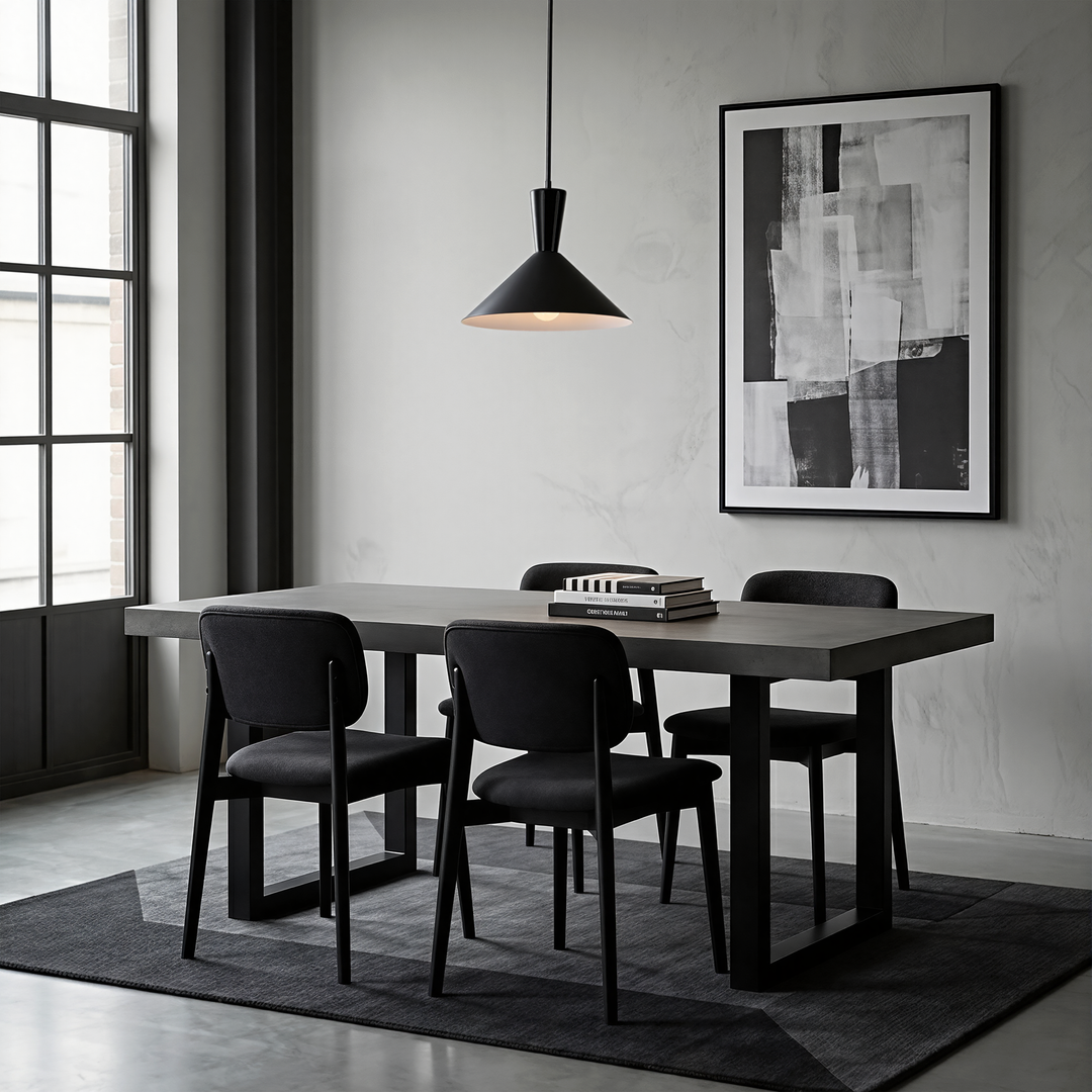 1-Light 13.8"W Black Metal Modern Cone Pendant With Marble Decoration For Kitchen Island Or Dining Room #19236