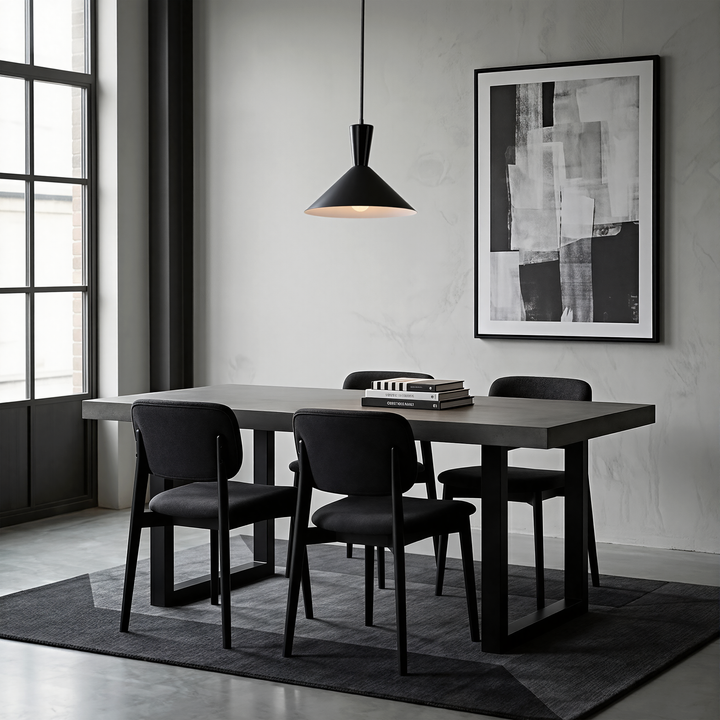 1-Light 13.8"W Black Metal Modern Cone Pendant With Marble Decoration For Kitchen Island Or Dining Room #19236