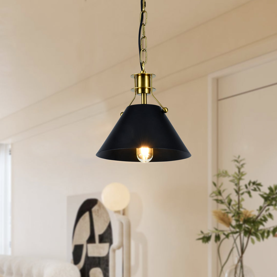 1 - Light Cone Pendant With Wrought Iron Accents