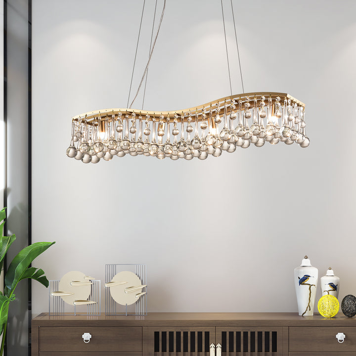 Maxax 4 - Light Kitchen Island Square Chandelier With Crystal, Gold finish #MX19110