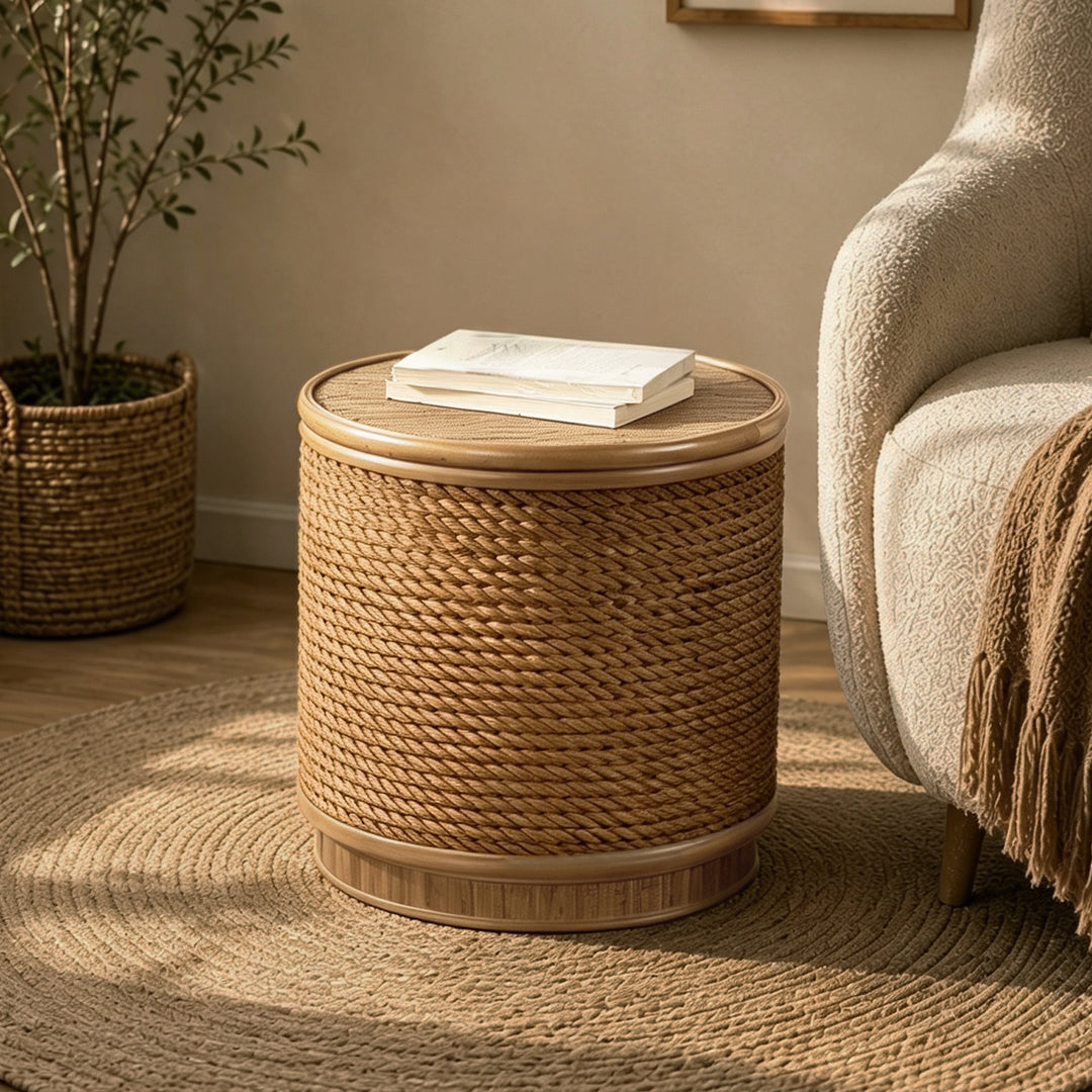 15.94" Handwoven Hyacinth Storage End Table for Living Room & Bedroom #25043