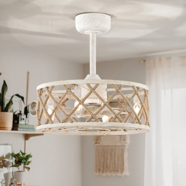 Maxax 19" Boho Caged Low Profile Ceiling Fan with Light and Remote, Stepless Color Temperature & 6 Speeds, Farmhouse Flush Mount Fan for Bedroom, Kitchen, Living Room, Kids Room #26001