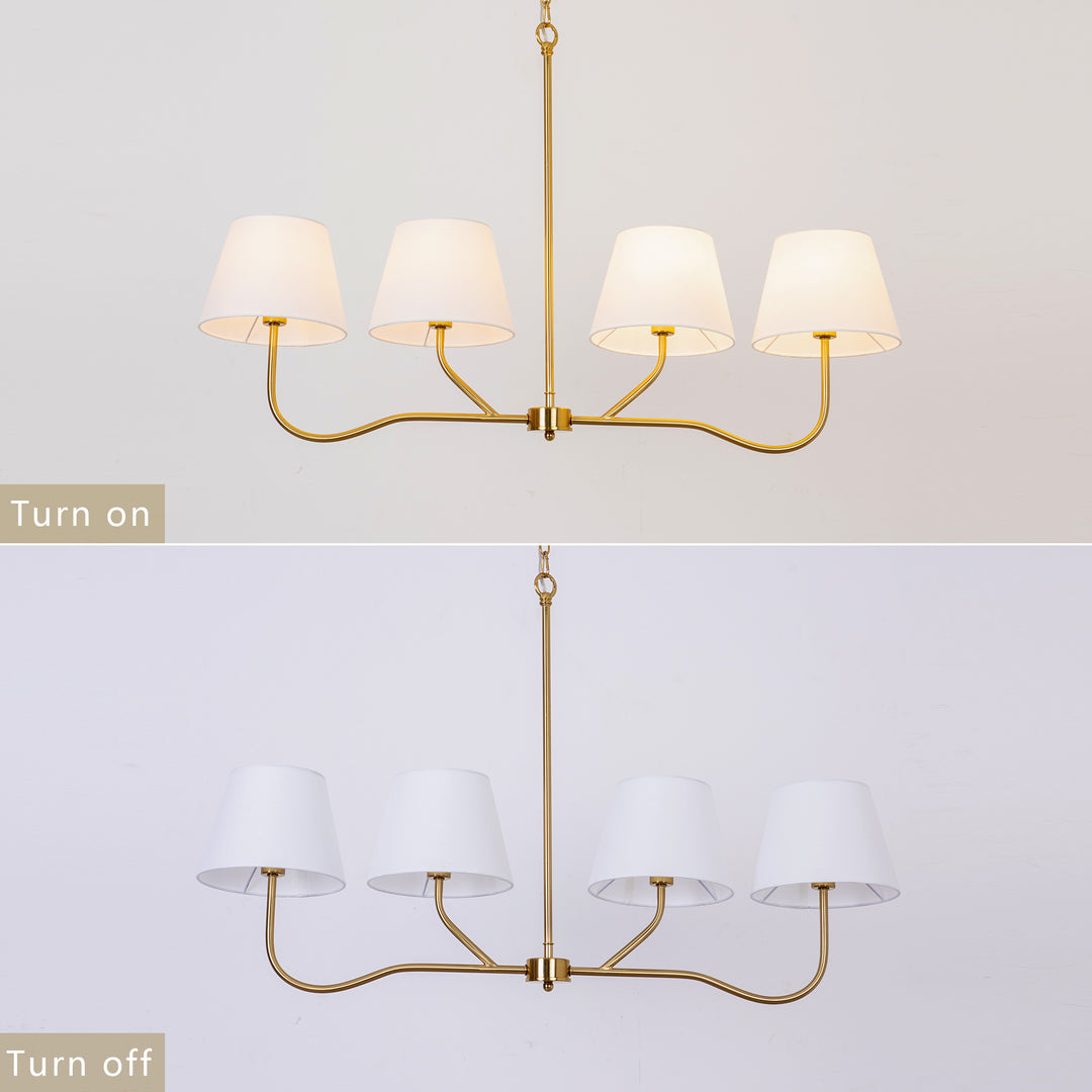 4-light Brass Finish Chandelier With White Linen Lampshades #19231