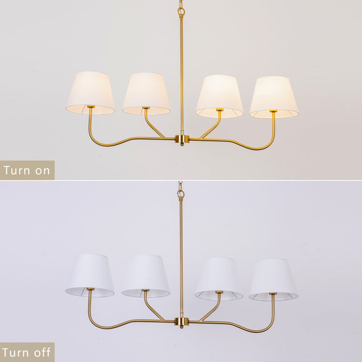 4-light Brass Finish Chandelier With White Linen Lampshades #19231