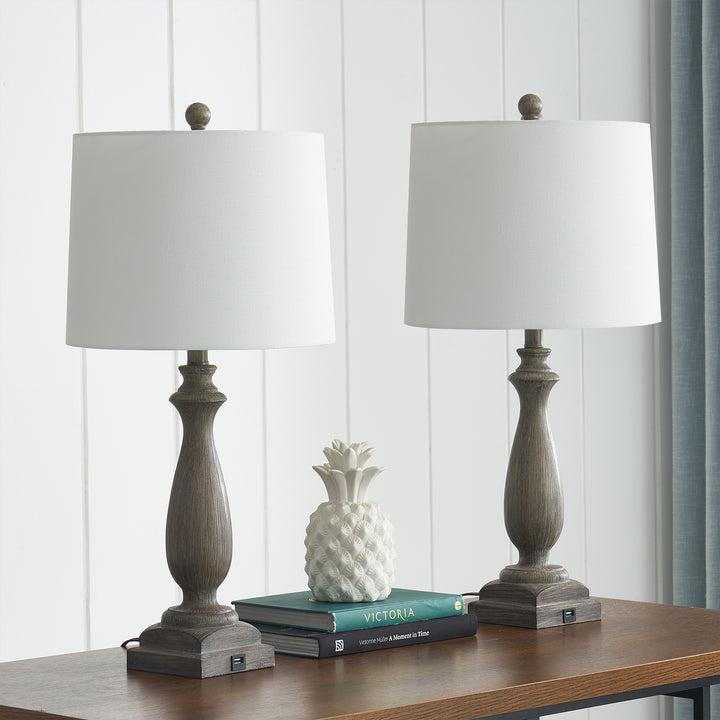 Maxax Woodgrain Resin USB Table Lamp set of 2