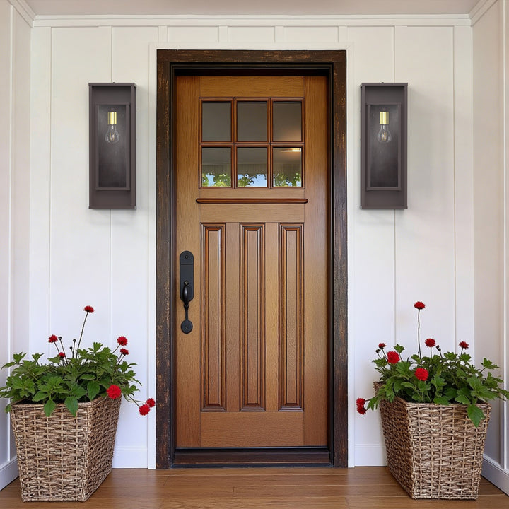 22''H Black and Gold Iron Seeded Glass Outdoor Wall Light with Dusk to Dawn #OW7106