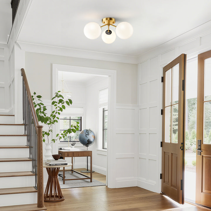 Maxax 3 Globe Ceiling Light 17 Inch Mid Century Modern Semi Flush Mount Ceiling Light Fixture for Bedroom,Living Room,Dinning Room, Foyer, Hallway #19228