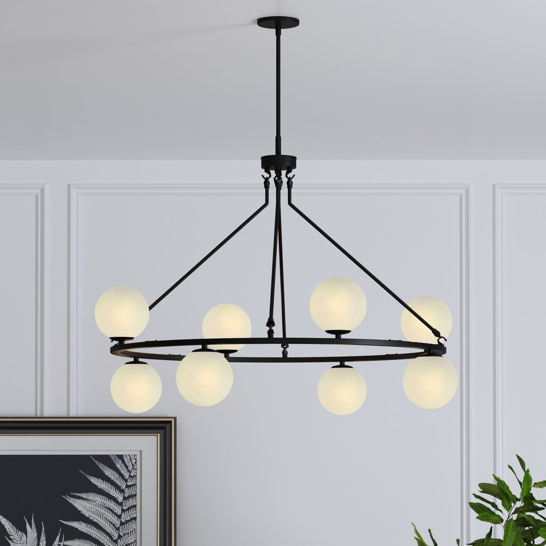 Nimbus 8-light Metal And Cloud Glass Wagon Wheel Shaded Chandelier For Living Room/bedroom #29011