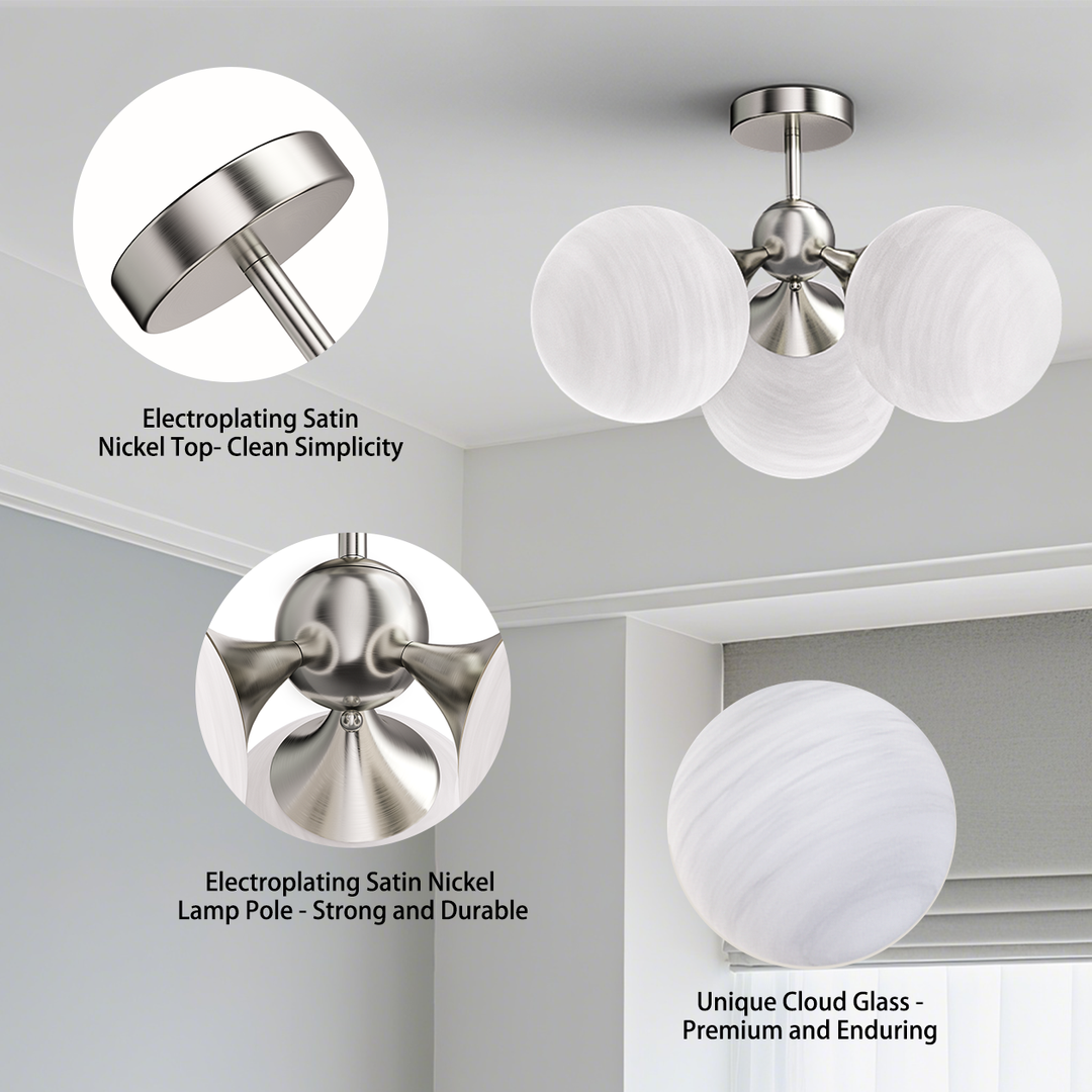 Nimbus 21"-3 Lights Modern Cloud Glass Globe Semi Flush Mount Lighting Fixture For Living Room, Bedroom#29028