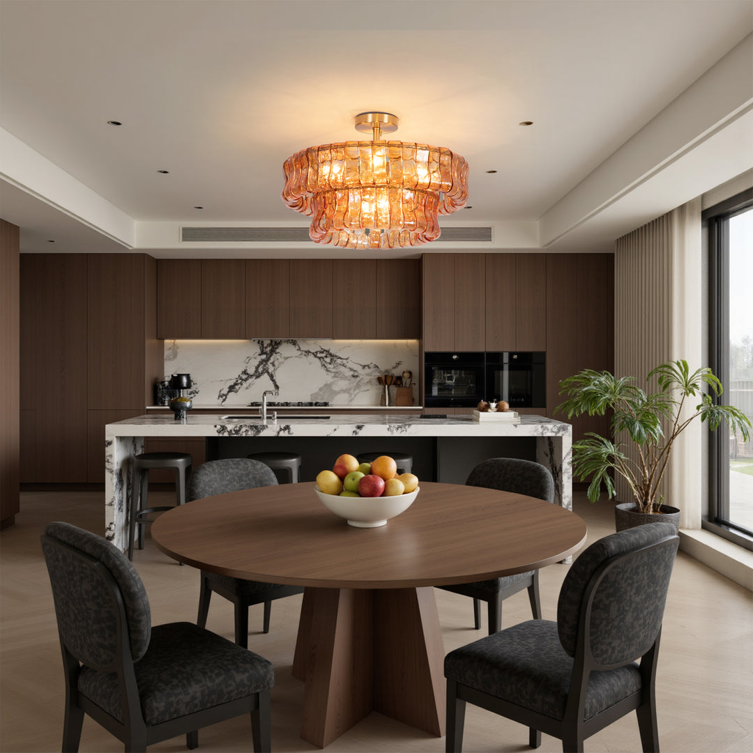 Lumen 20" 6-Light Brushed Brass Double-Layer Clear Artistic Glass Unique / Statement Semi-Flush Mount For Living Room/Bedroom #19235