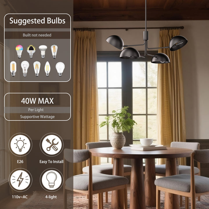 Glimmer 4-light 36" Gray/brass Modern Sputnik Chandelier With Electroplating Shade For Dining Room Or Kitchen #29030