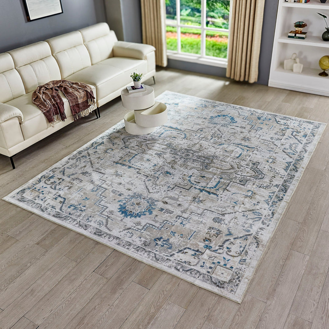 YUIlili Faux Cashmere Blue vintage-style Rugs #AZJL6