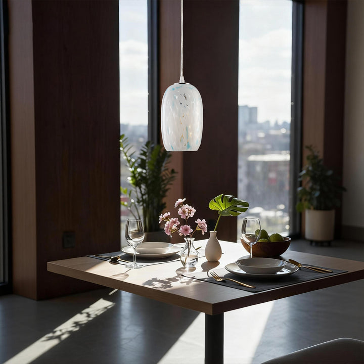 1 - Light 5" W Modern Nickel Jar Pendant With Hand-blown Art Glass For Dining Room Or Kitchen Island #28032