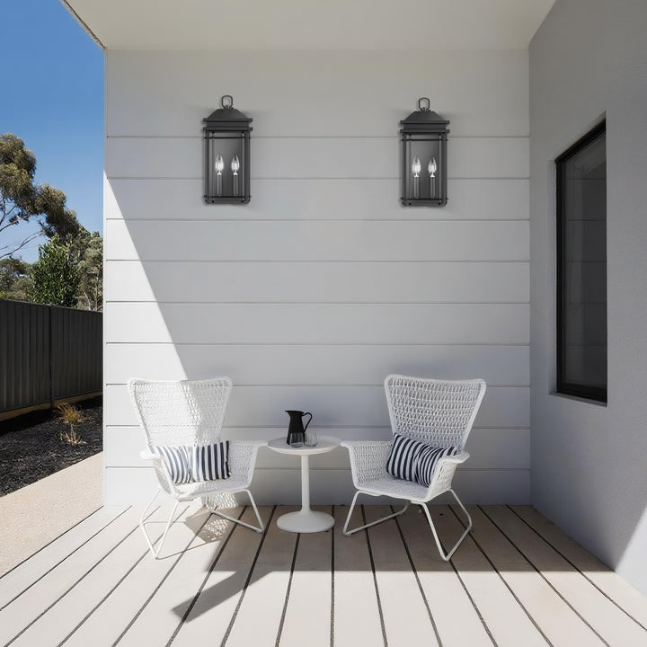 Solstice 2 - Light 16''H Black Iron Tempered Glass Outdoor Wall Light With Dusk To Dawn #7083