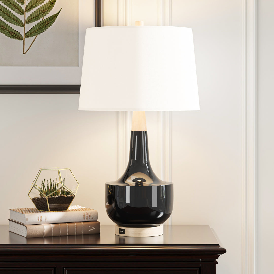 26'' Modern Minimalist Ceramic And Solid Wood Table Lamp with USB Ports #T223