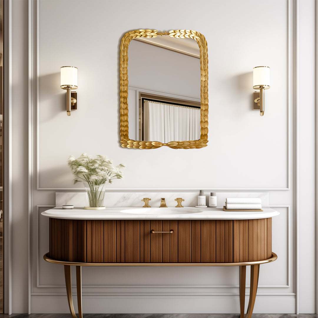 24 in. W x 32 in. H Rectangular Framed Wall Bathroom Vanity Mirror in Gold Leaf Finshed #25012-GD