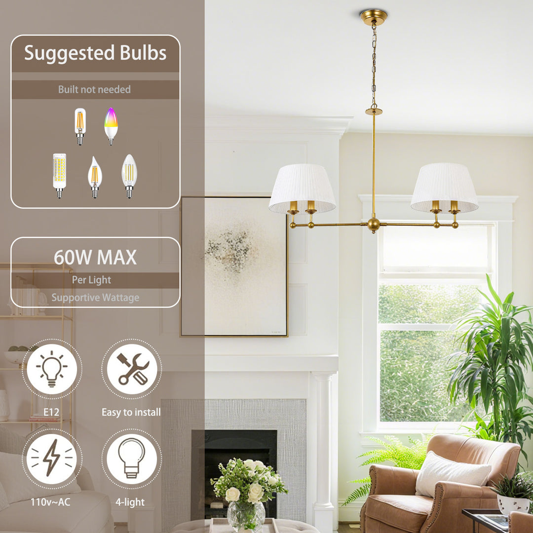 4-Light Dimmable Classic And Traditional Shaded Liner Pendant #19227