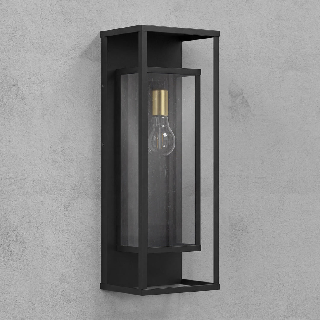 22''H Black and Gold Iron Seeded Glass Outdoor Wall Light with Dusk to Dawn #OW7106