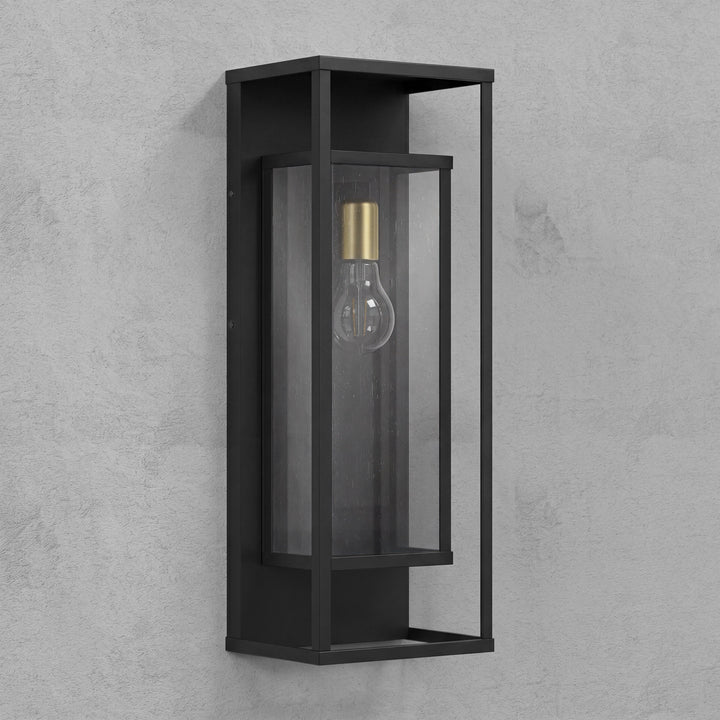 22''H Black and Gold Iron Seeded Glass Outdoor Wall Light with Dusk to Dawn #OW7106