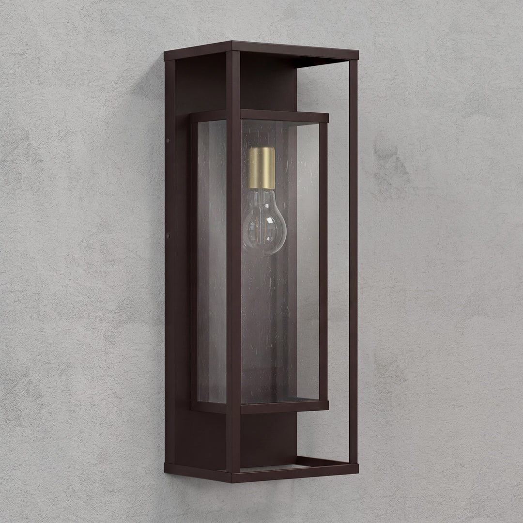 22''H Black and Gold Iron Seeded Glass Outdoor Wall Light with Dusk to Dawn #OW7106