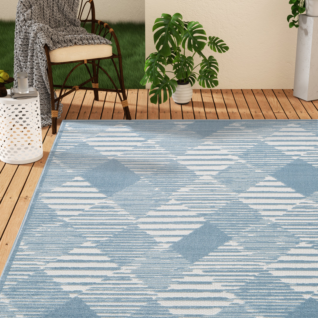 Blue Diamond Striped Pattern Indoor/Outdoor Carpet #TO1001