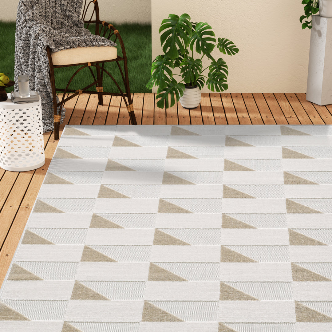 Geometric Triangle Design Beige Indoor/Outdoor Carpet #TO2001