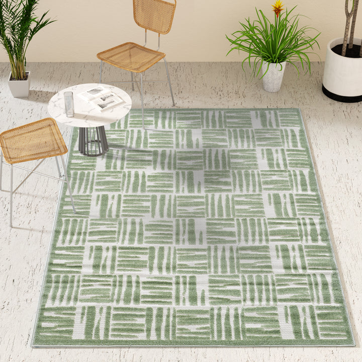 Green Textured Grid Pattern Indoor/Outdoor Carpet #TO3001