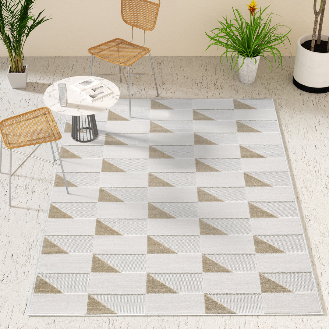 Geometric Triangle Design Beige Indoor/Outdoor Carpet #TO2001