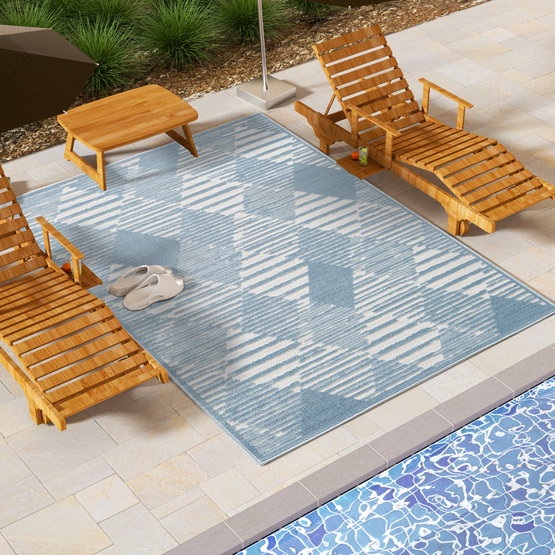 Blue Diamond Striped Pattern Indoor/Outdoor Carpet #TO1001