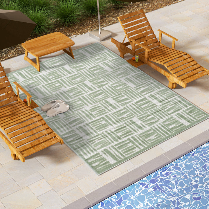 Green Textured Grid Pattern Indoor/Outdoor Carpet #TO3001