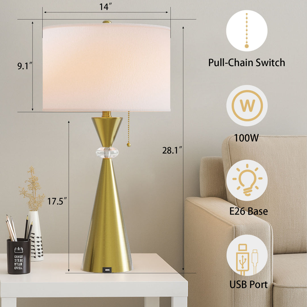 Maxax 28.25in Nickel Table Lamp Set with USB (Set of 2) #T07