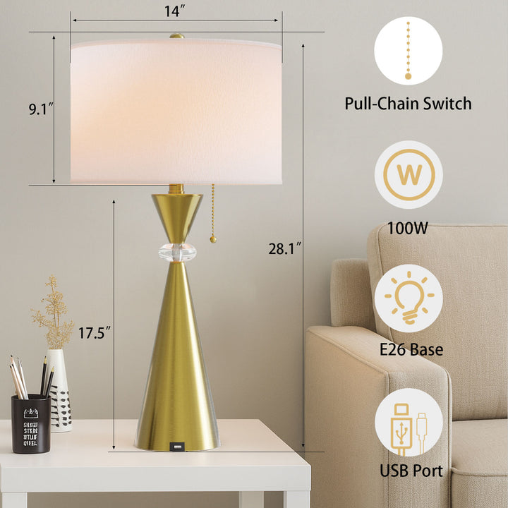 Maxax 28.25in Nickel Table Lamp Set with USB (Set of 2) #T07