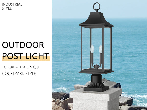Pathfinder 2 - Light 23.6''h  Black And Gold Iron Outdoor Post Light With Clear Tempered Glass #7091