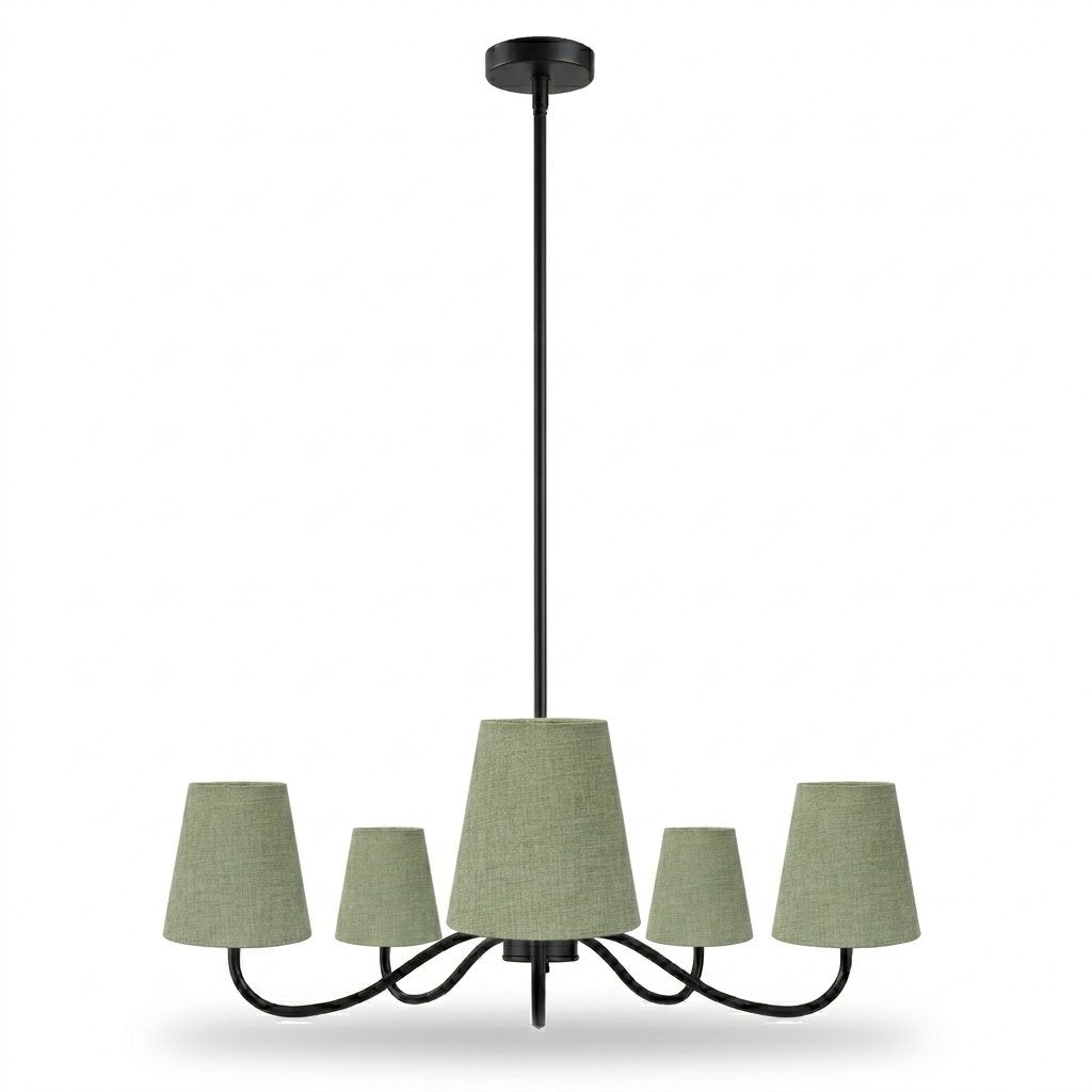 Twilight 5-light Brush Gold & White Burlap Modern Farmhouse Chandelier With Kd Shades For Dining Room #39001
