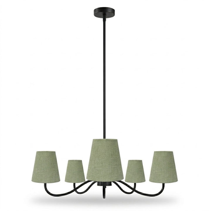 Twilight 5-light Brush Gold & White Burlap Modern Farmhouse Chandelier With Kd Shades For Dining Room #39001