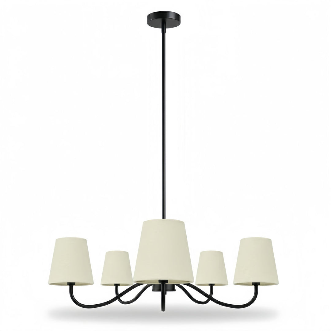 Twilight 5-light Brush Gold & White Burlap Modern Farmhouse Chandelier With Kd Shades For Dining Room #39001