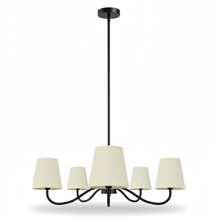 Twilight 5-light Brush Gold & White Burlap Modern Farmhouse Chandelier With Kd Shades For Dining Room #39001