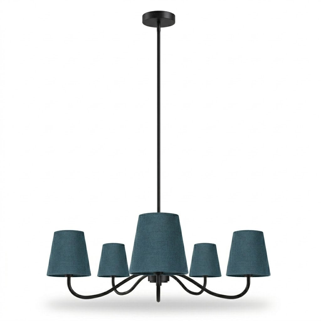 Twilight 5-light Brush Gold & White Burlap Modern Farmhouse Chandelier With Kd Shades For Dining Room #39001